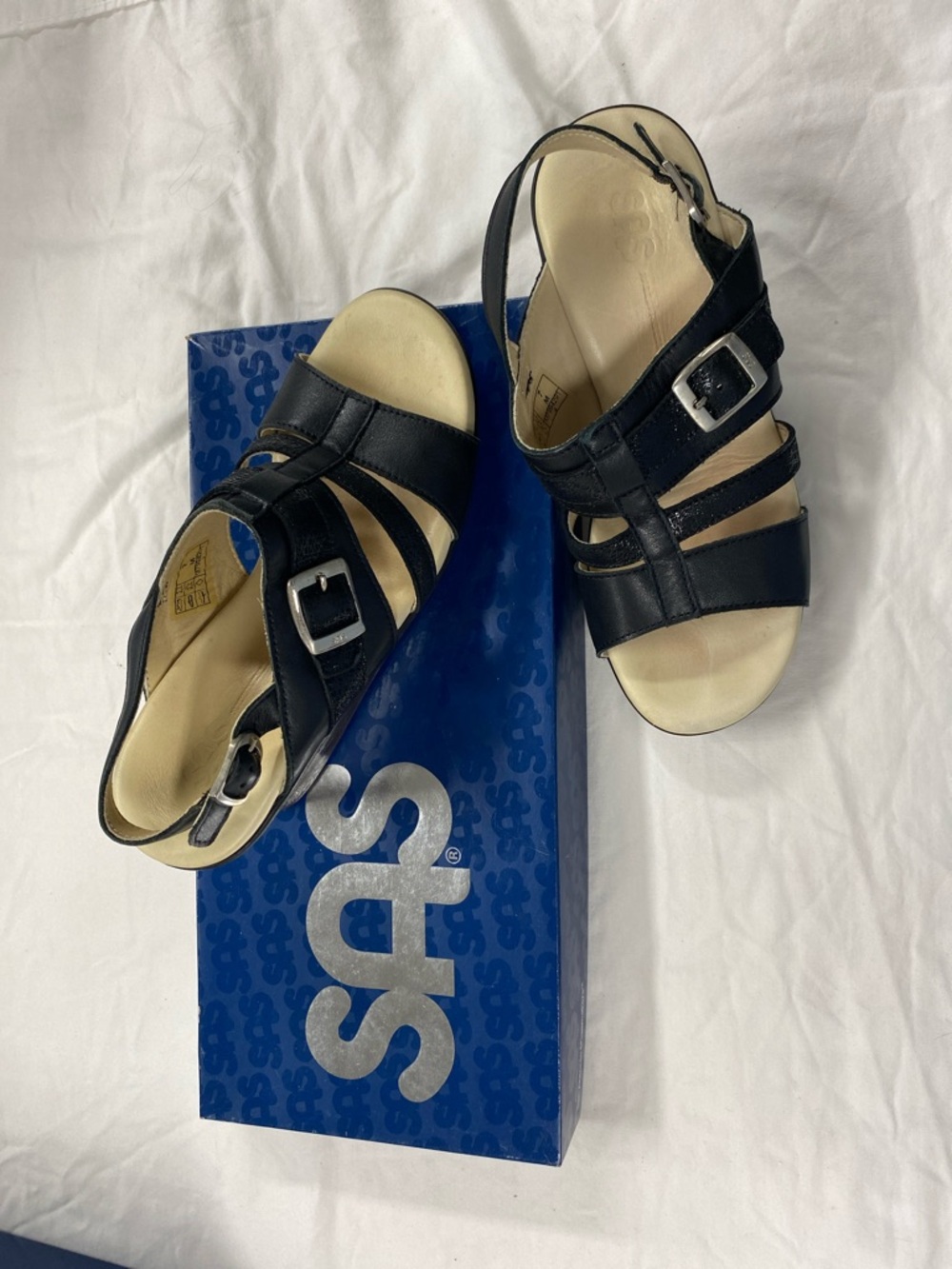 SAS Kids Black Leather Strappy Buckle Sandals